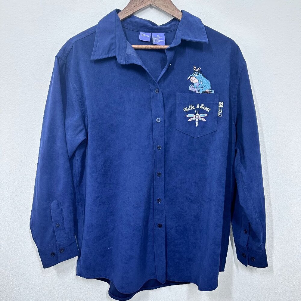 Vintage Disney‎ Eeyore Embroidered Dark Purple Casual Button Up Pooh Women's M